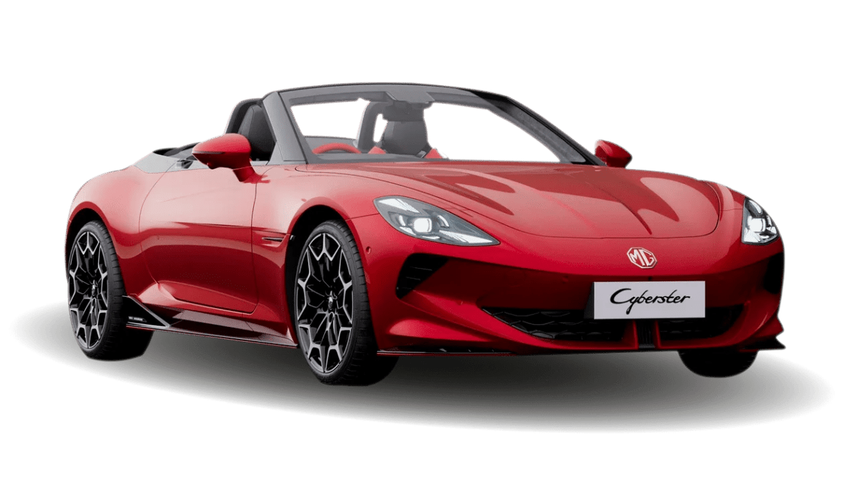 MG Cyberster en color rojo, un roadster eléctrico con diseño deportivo y convertible.